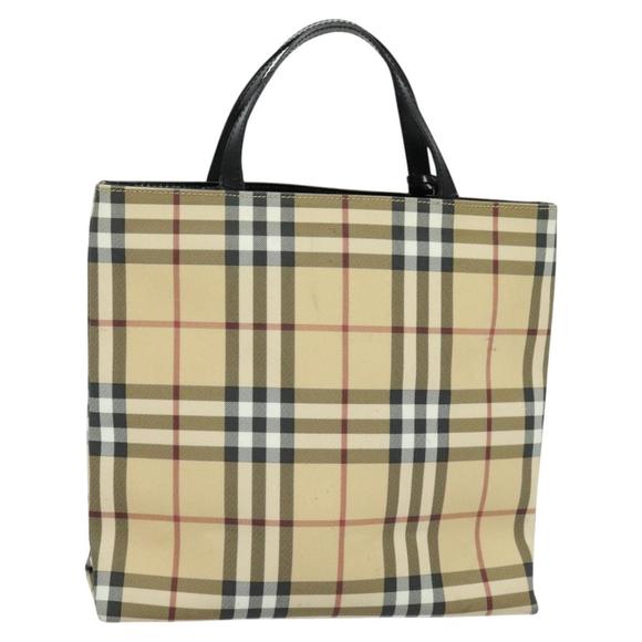 BURBERRY Nova Check Hand Bag PVC Beige Silver Auth yk18185 - Picture 1 of 16